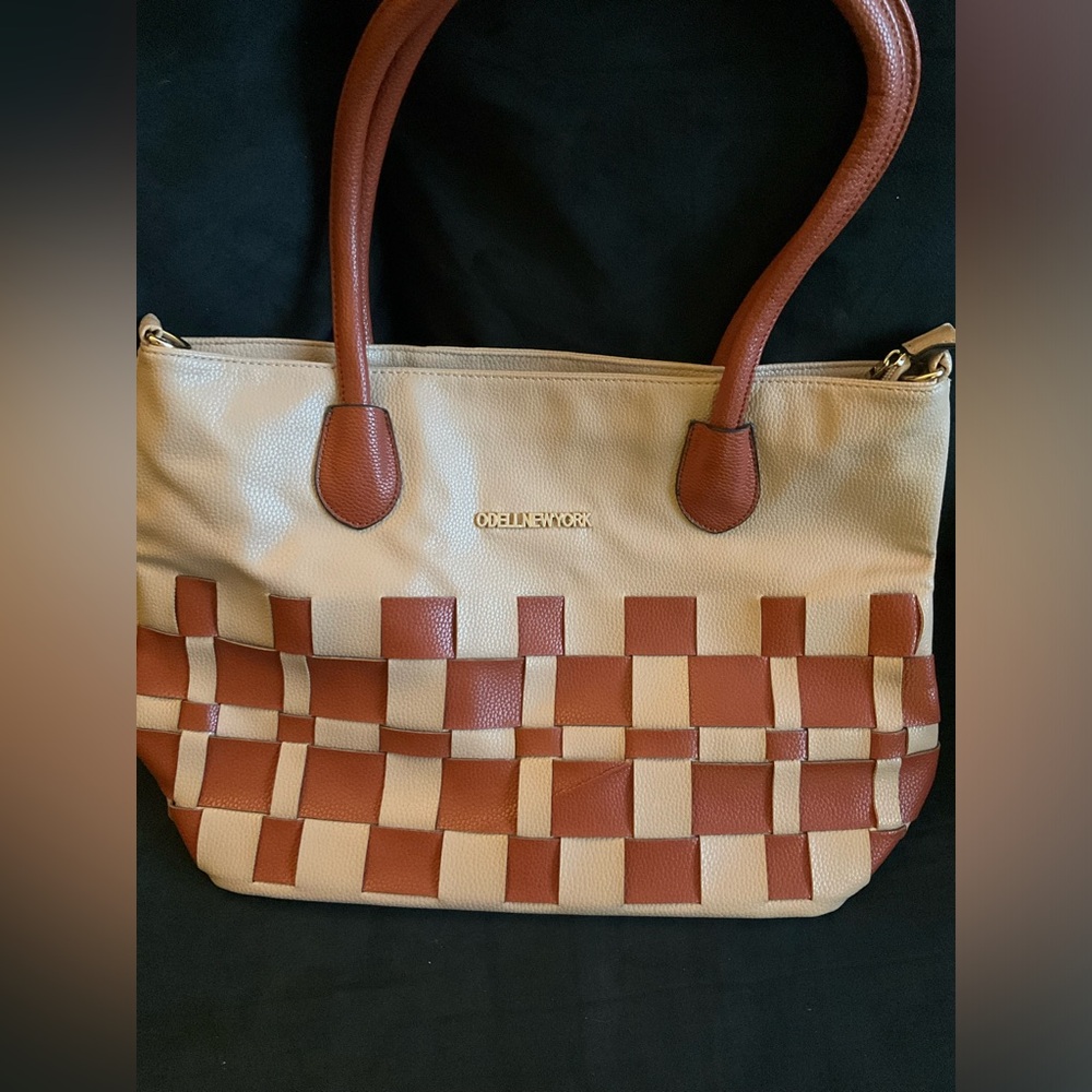 Tan & Brown Checkered Purse Tote Bag